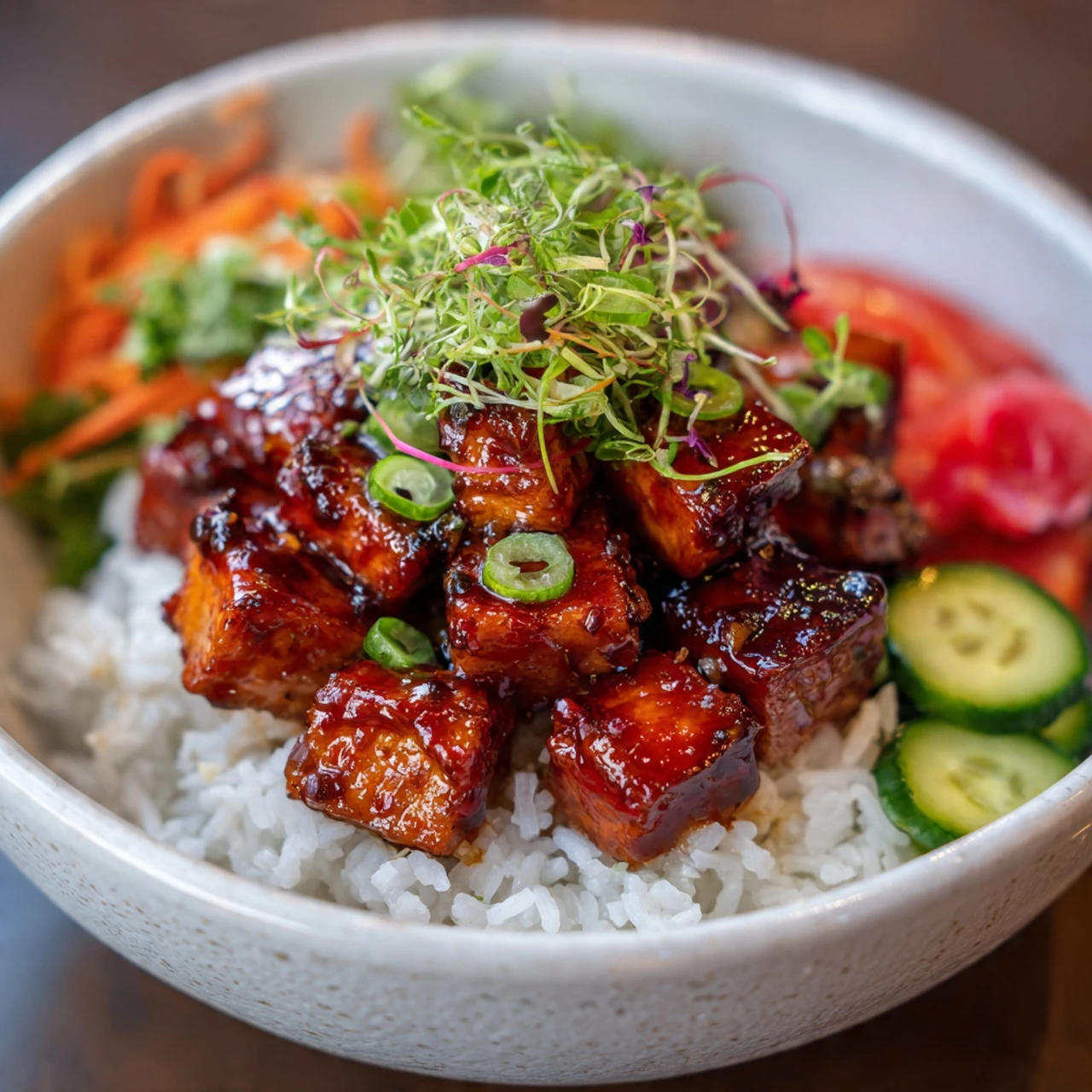 Spicy Salmon Rice Bowl Creamy Sesame Mayo Sauce