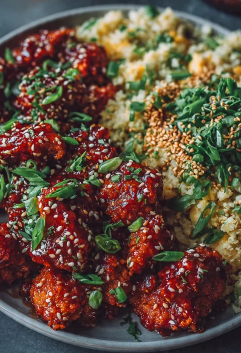 Sriracha Chicken Cauliflower Fried Rice Spicy Lowcarb Meal