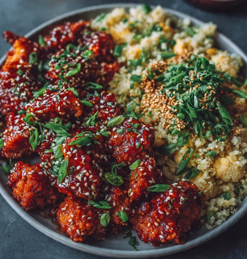 Sriracha Chicken Cauliflower Fried Rice Spicy Lowcarb Meal