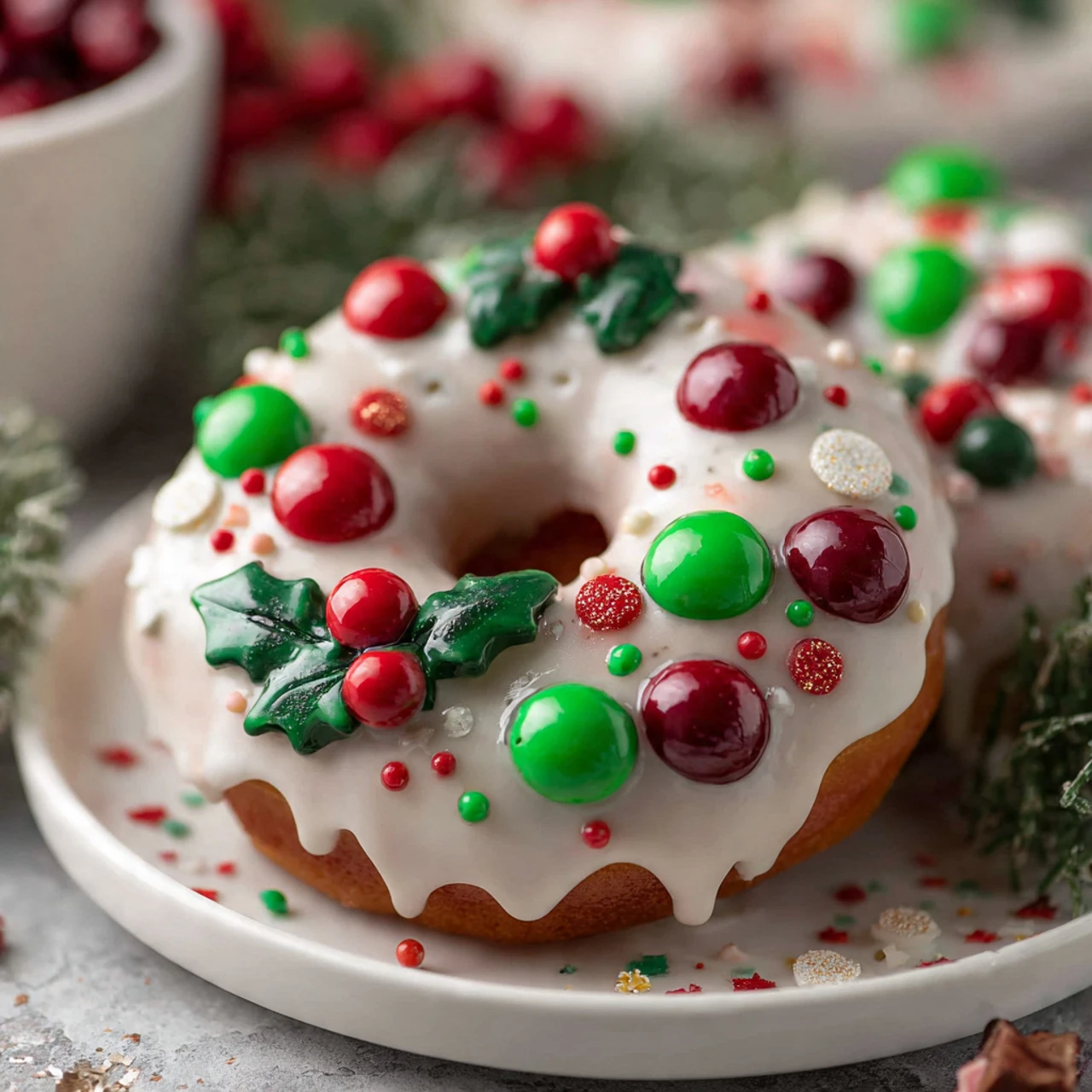 Vegan Christmas Wreath Doughnuts