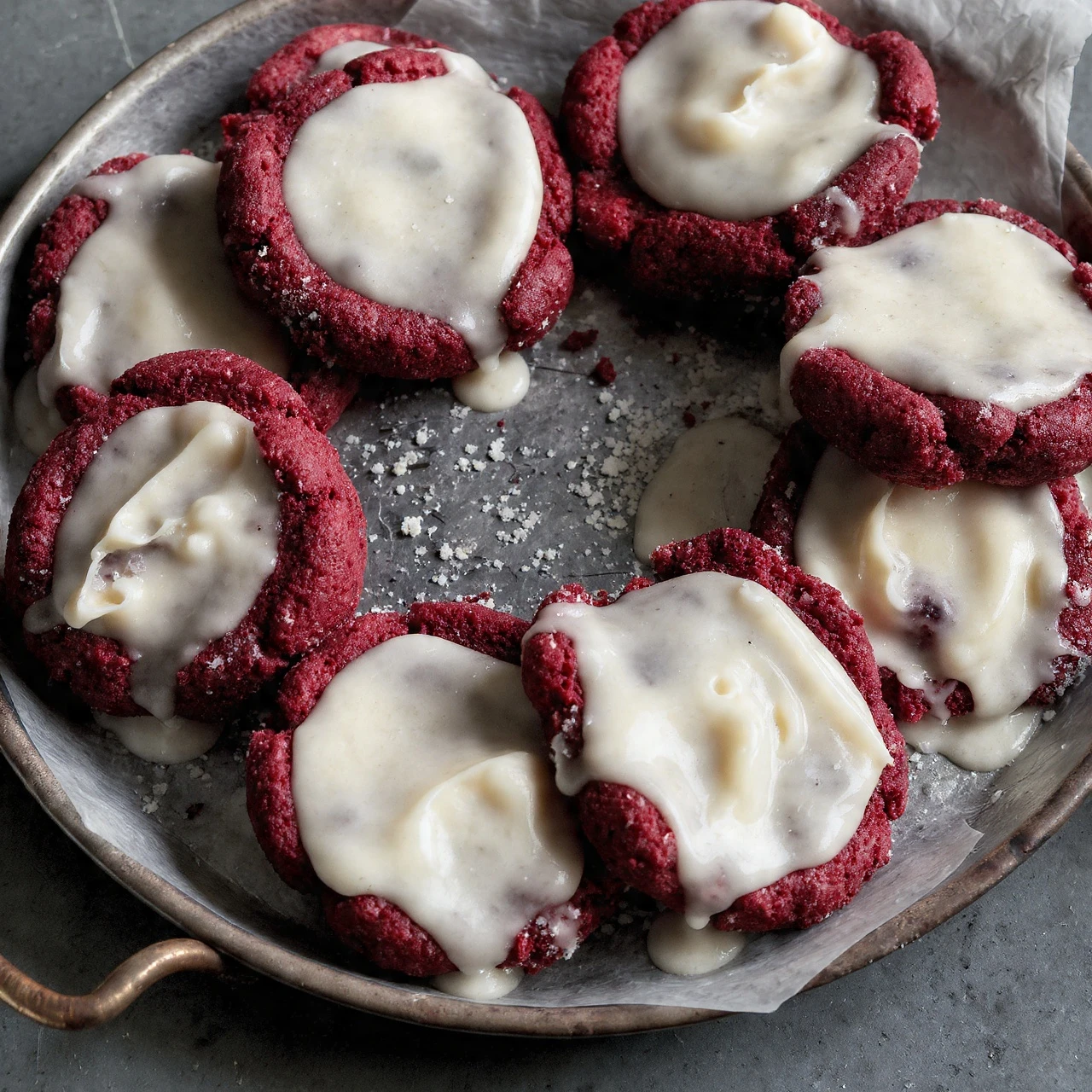 White Chocolate Dipped Red Velvet Cookies