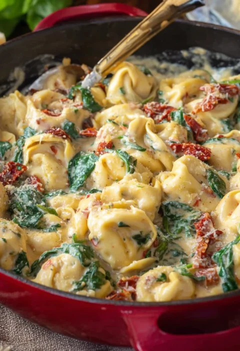 Cheesy Spinachstuffed Tortellini Creamy Tuscan Sauce