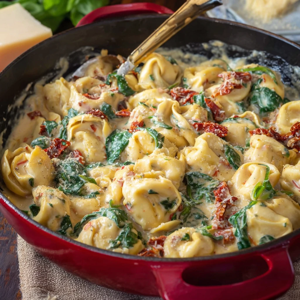 Cheesy Spinach-Stuffed Tortellini in Creamy Tuscan Sauce