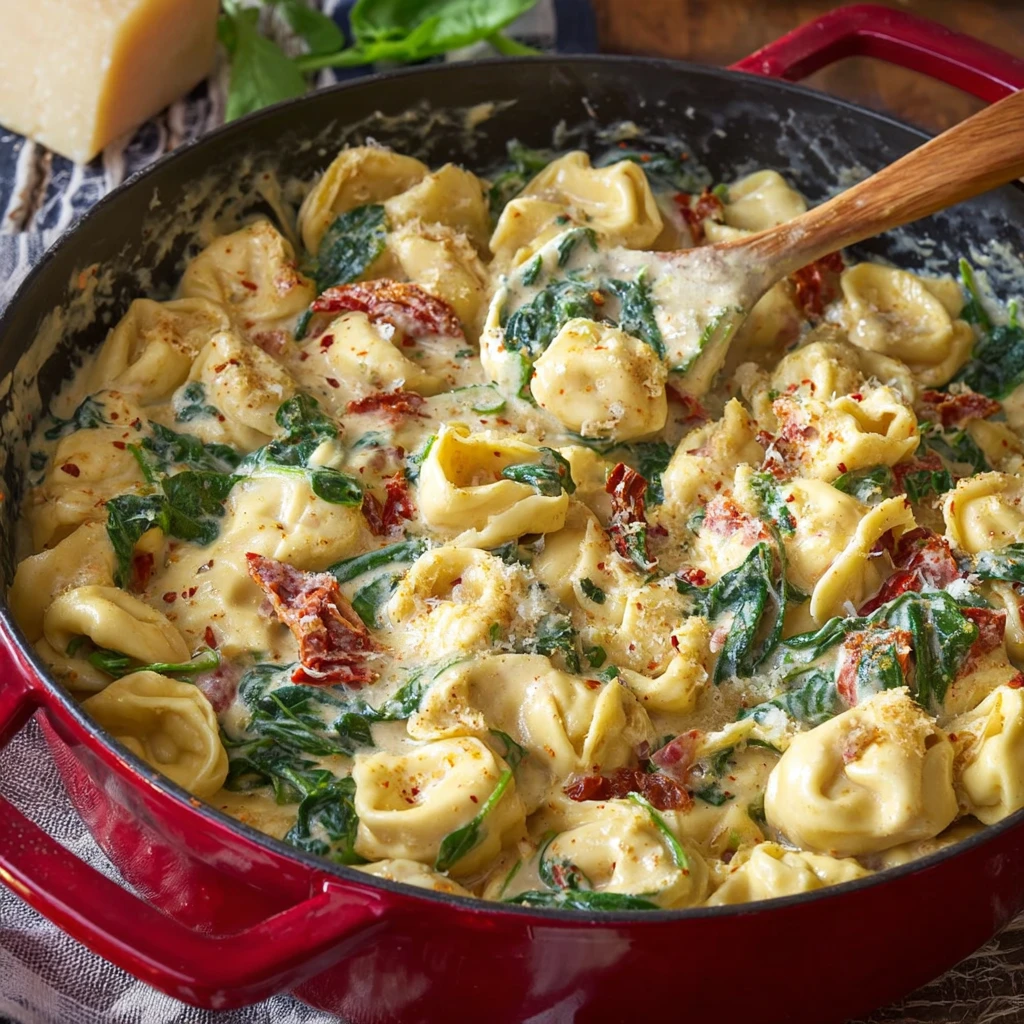 Cheesy Spinachstuffed Tortellini Creamy Tuscan Sauce