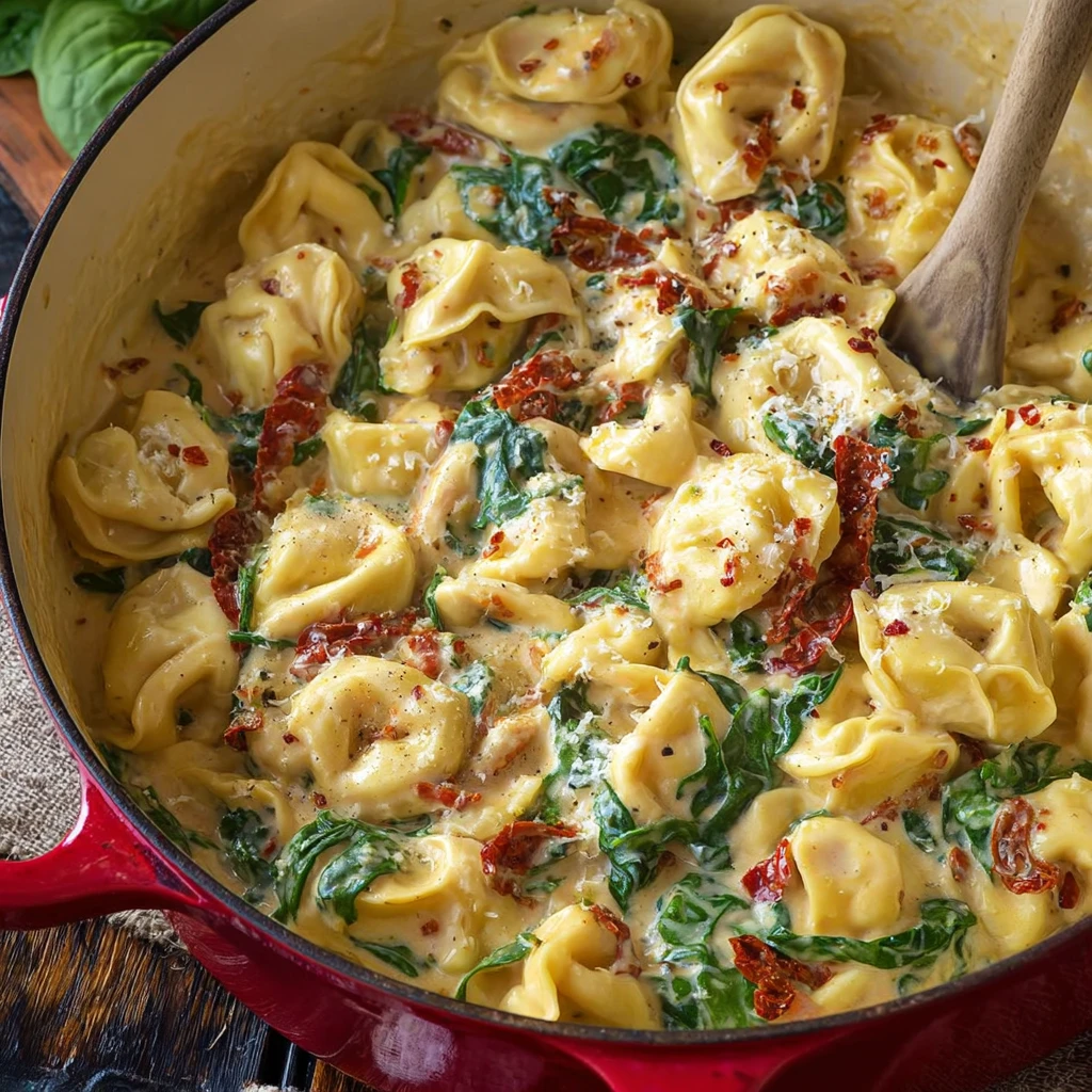 Cheesy Spinachstuffed Tortellini Creamy Tuscan Sauce