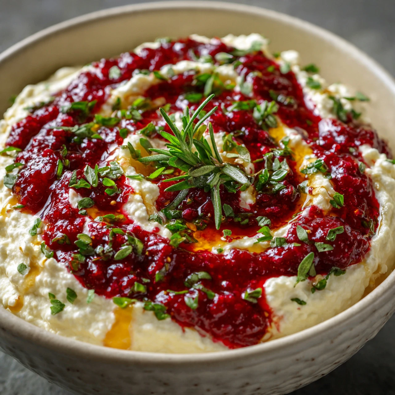 Cranberry Whipped Feta Dip with Hot Honey Drizzle