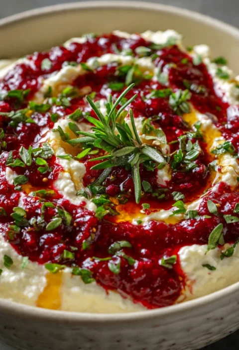Cranberry Whipped Feta Dip Hot Honey Drizzle