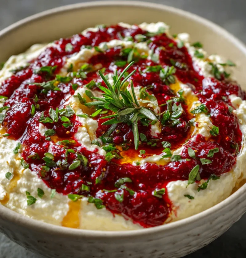 Cranberry Whipped Feta Dip Hot Honey Drizzle