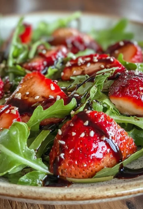 Fresh Arugula Salad Strawberries Homemade Balsamic Glaze Recipe