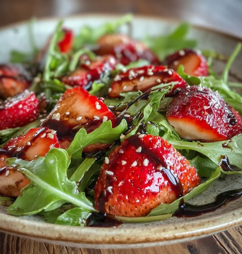 Fresh Arugula Salad Strawberries Homemade Balsamic Glaze Recipe