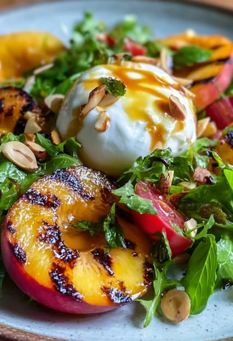 Fresh Grilled Peach Burrata Salad Recipe Basil Almonds