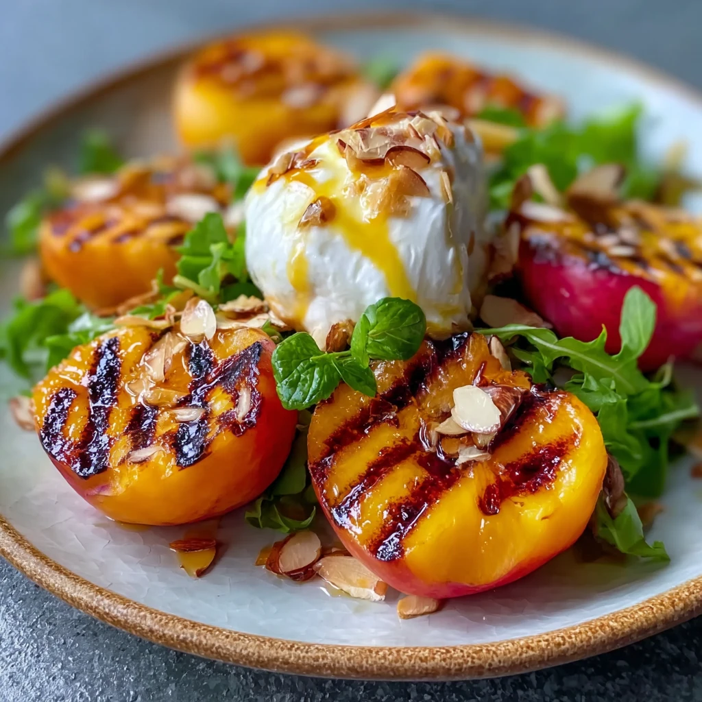 Fresh Grilled Peach Burrata Salad Recipe Basil Almonds