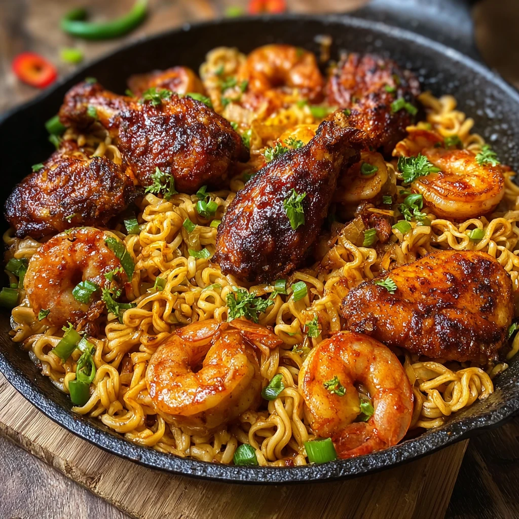 Jambalaya Noodles with Cajun BBQ Wings