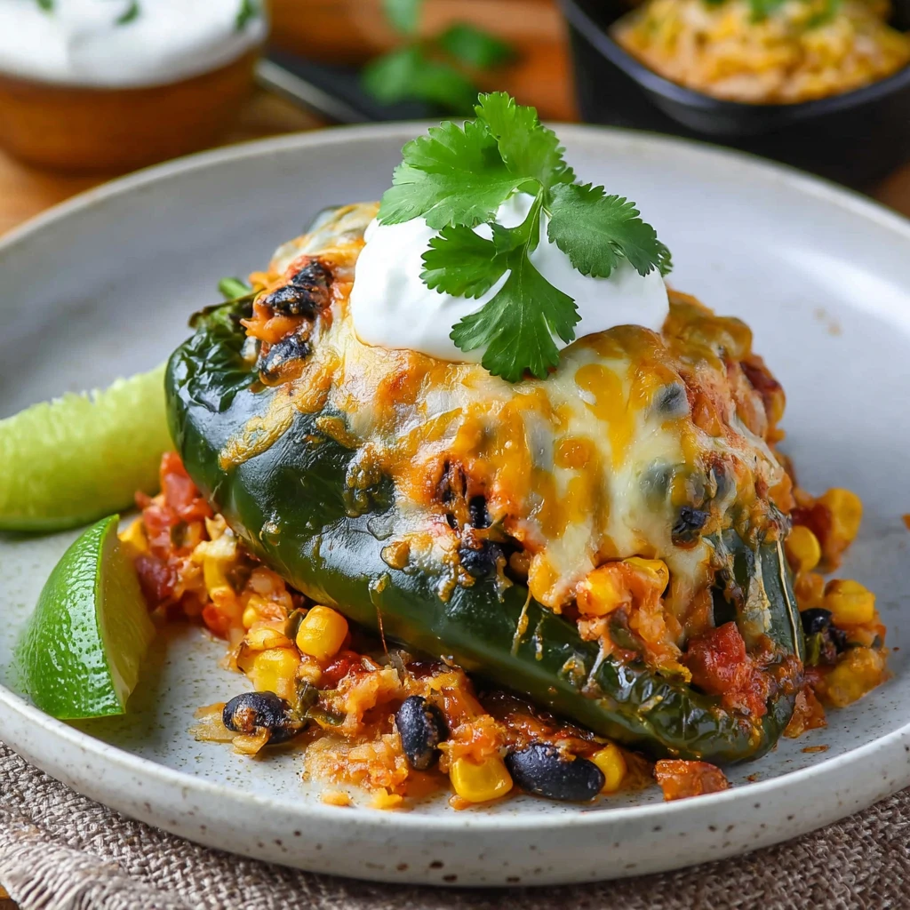 Rotisserie Chicken Cheese Stuffed Poblano Peppers