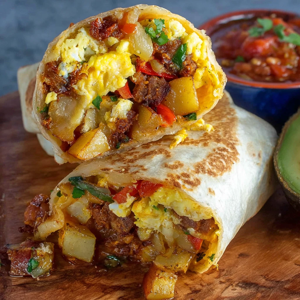Sizzling Chorizo Sunrise: A Hearty and Flavorful Breakfast Burrito Delight!