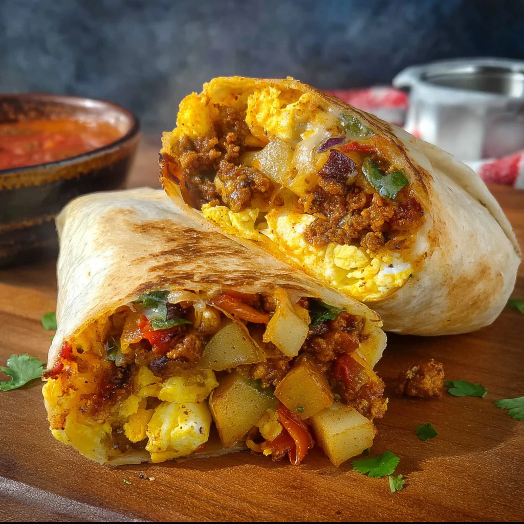 Sizzling Chorizo Sunrise Hearty Flavorful Breakfast Burrito Delight
