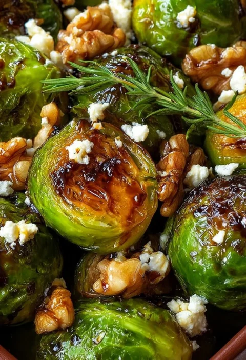 Sizzling Sweet Heat Brussels Sprouts Feta Walnut Bliss