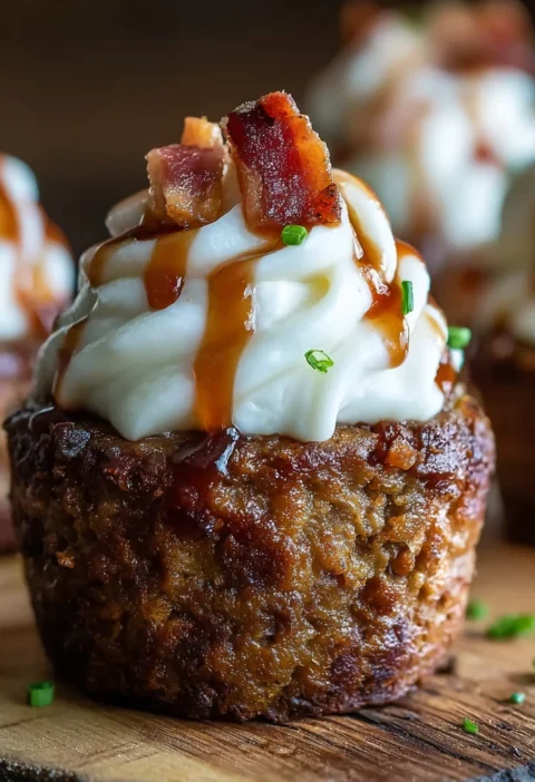 Smoky Bourbon Bbq Baconwrapped Meatloaf Cupcakes Mashed Potato