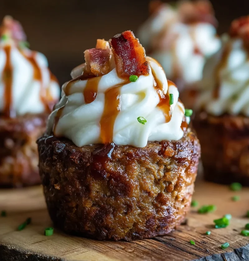 Smoky Bourbon Bbq Baconwrapped Meatloaf Cupcakes Mashed Potato