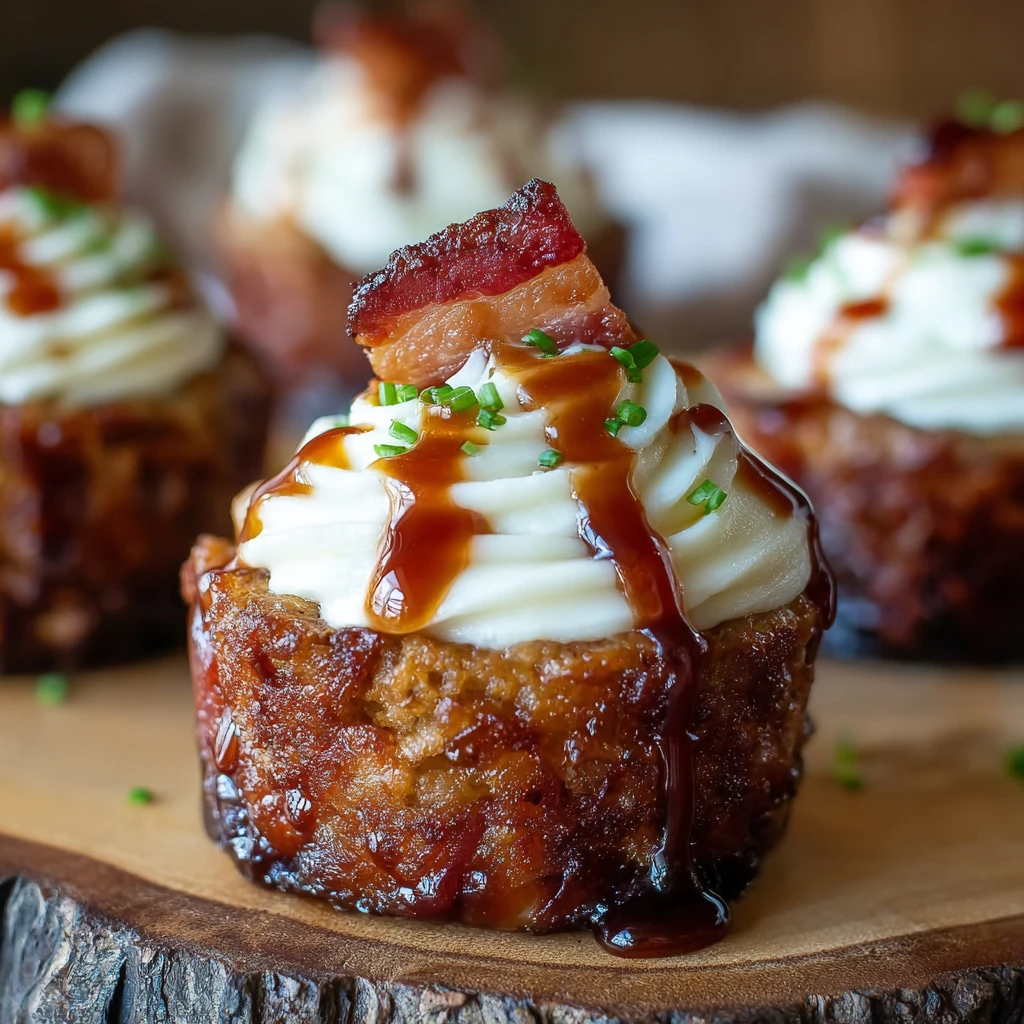 Smoky Bourbon Bbq Baconwrapped Meatloaf Cupcakes Mashed Potato