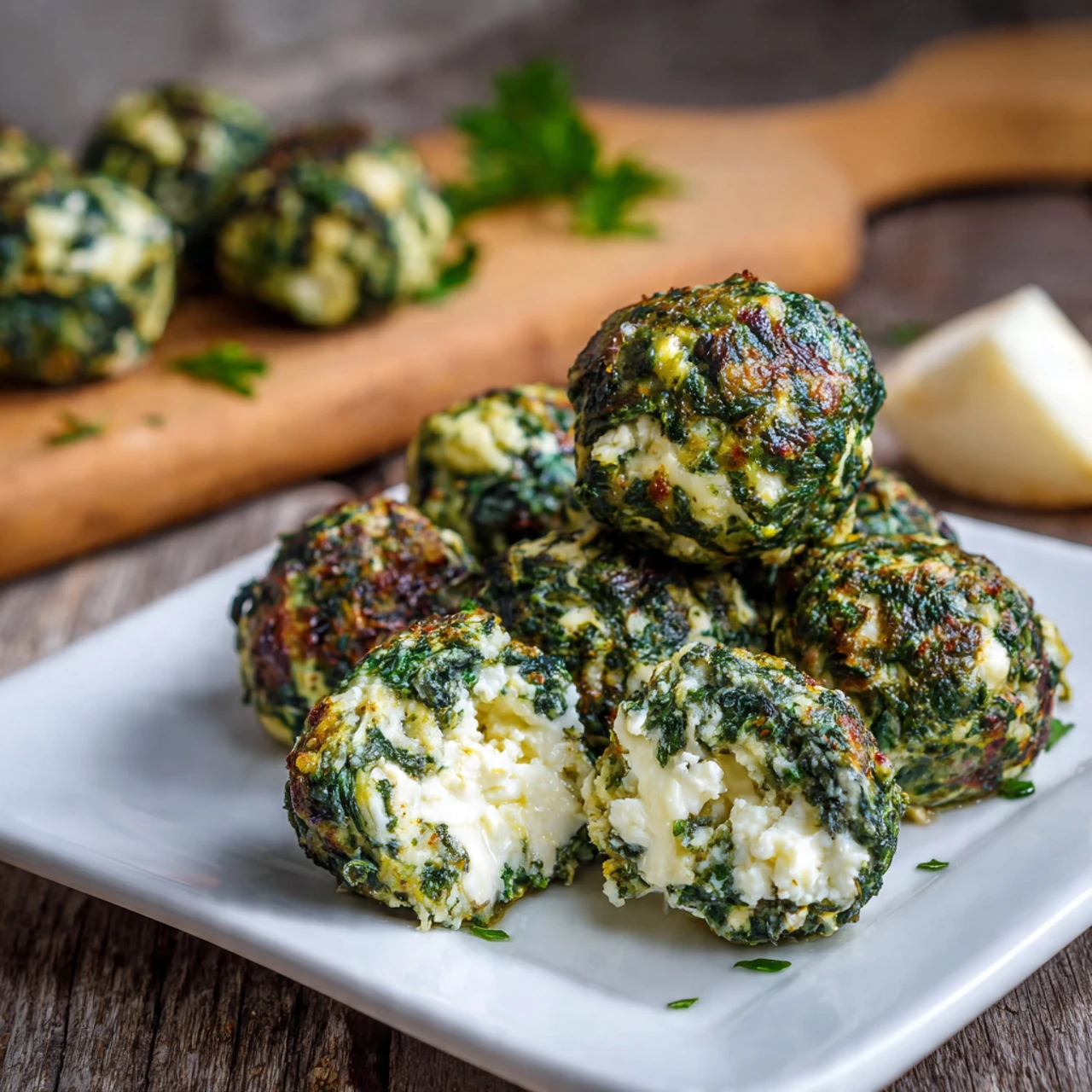 Spinach Garlic Meatballs Stuffed with Mozzarella