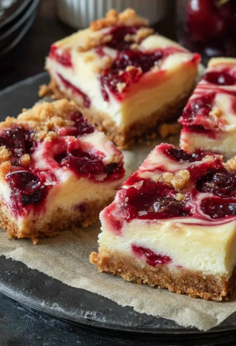 Summery Bliss Luscious Cherry Swirl Cheesecake Bars