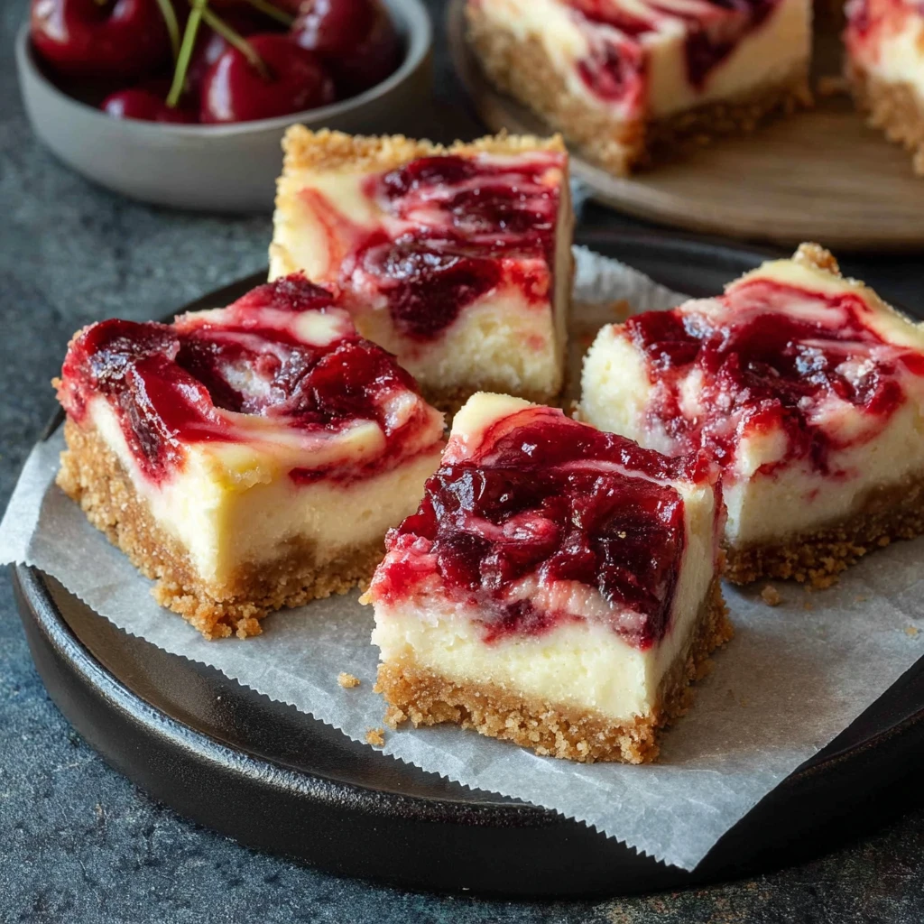 Summery Bliss Luscious Cherry Swirl Cheesecake Bars