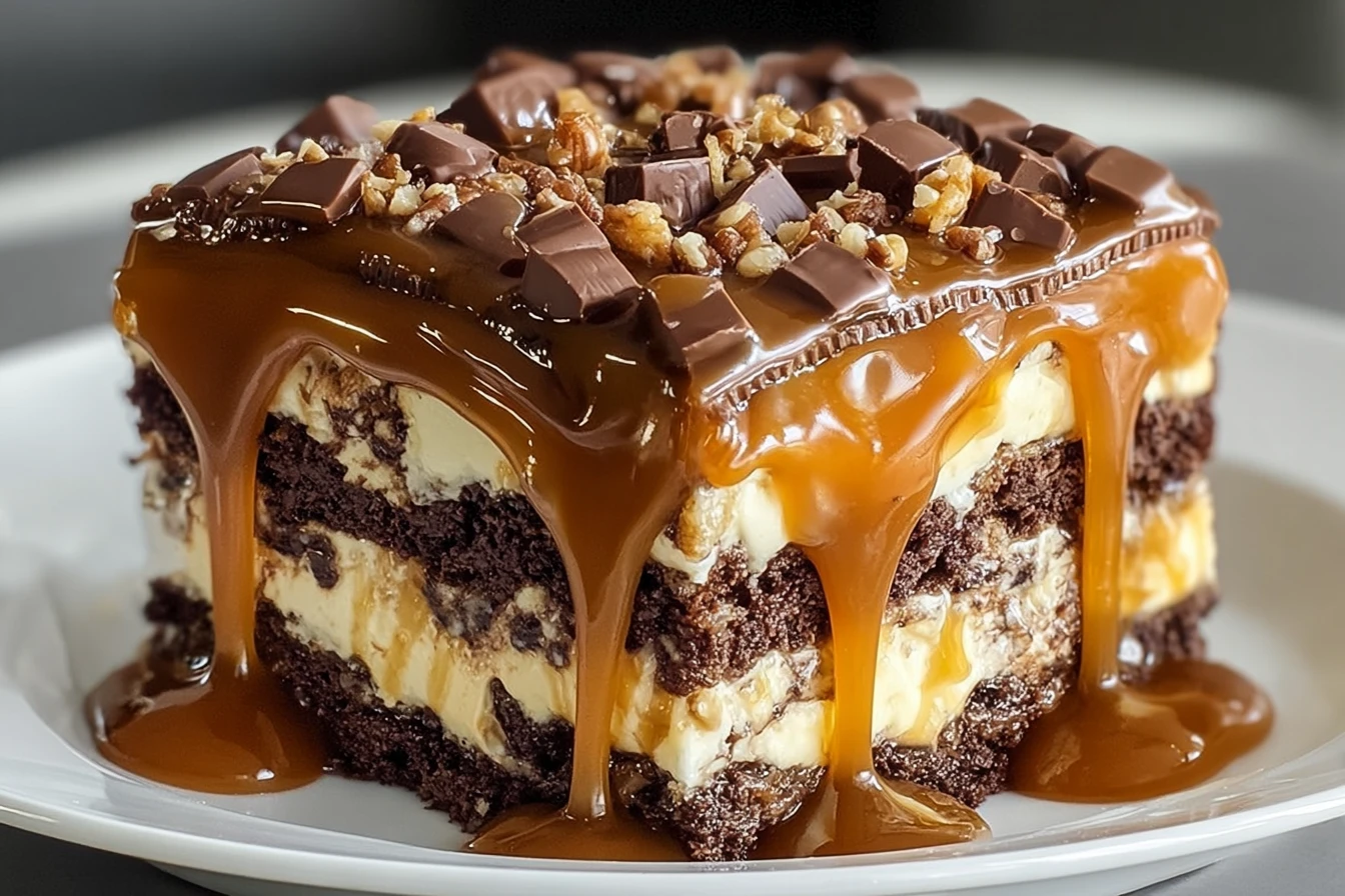Caramel Turtle Poke Cake Gooey Chocolate Dessert