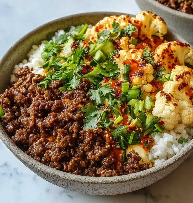 Crispy Chile Ground Beef Cauliflower Protein Bowls Youll
