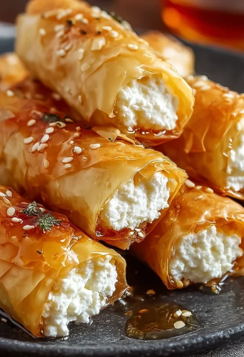 Ovenfried Feta Rolls Spicy Chili Honey Crispy Appetizer