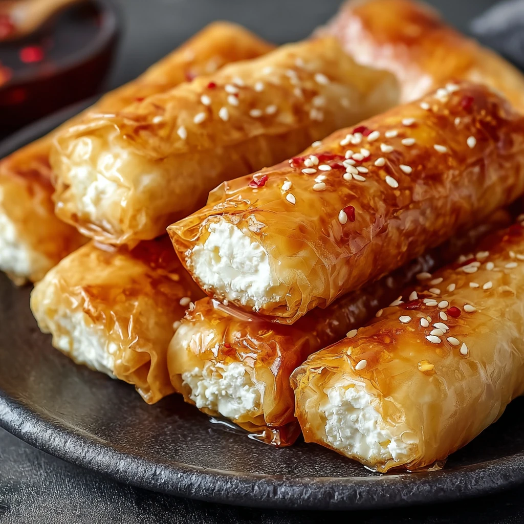 Ovenfried Feta Rolls Spicy Chili Honey Crispy Appetizer