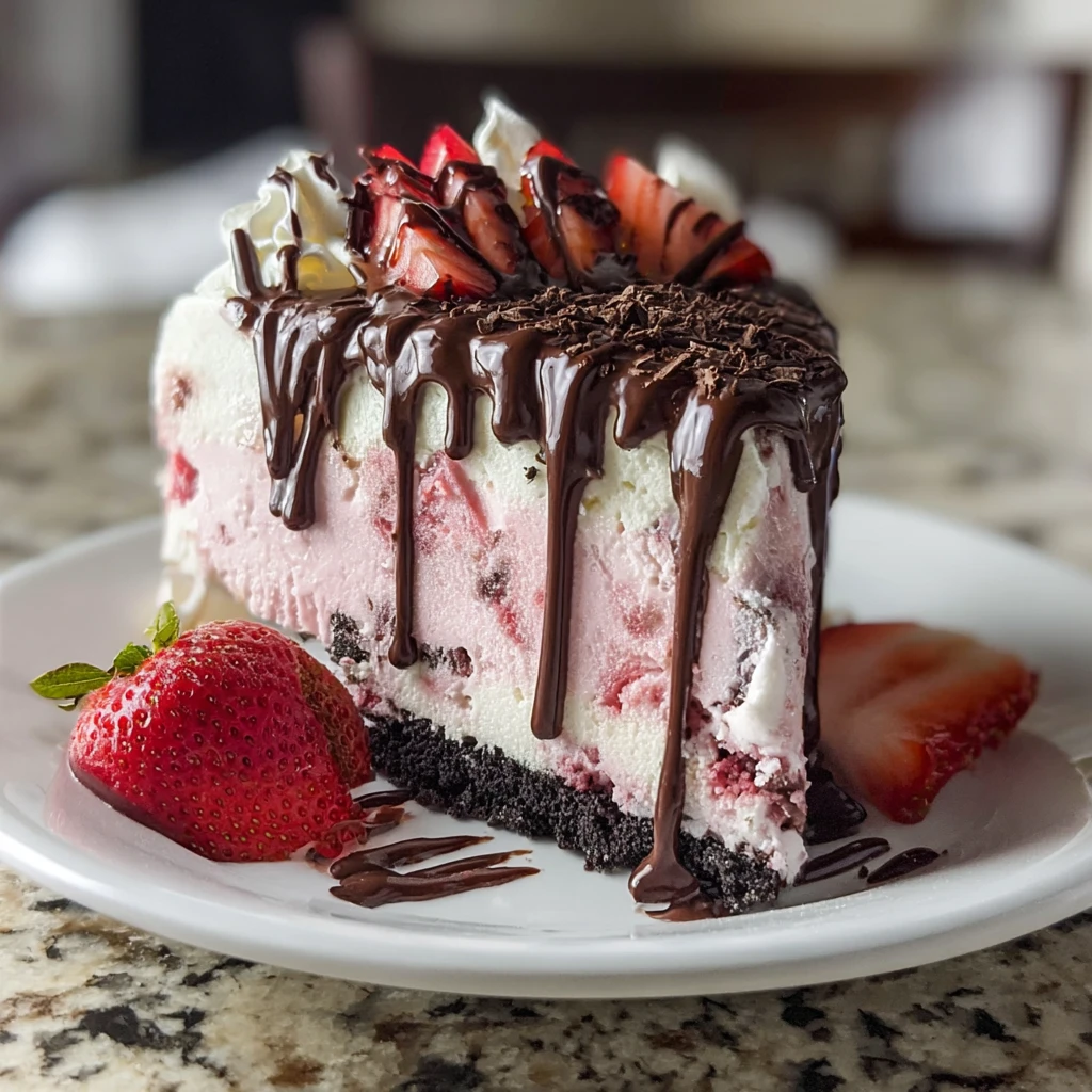 Chocolate Covered Strawberry Ice Cream Cake – Easy Dessert
