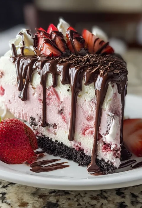 Chocolate Covered Strawberry Ice Cream Cake Dessert