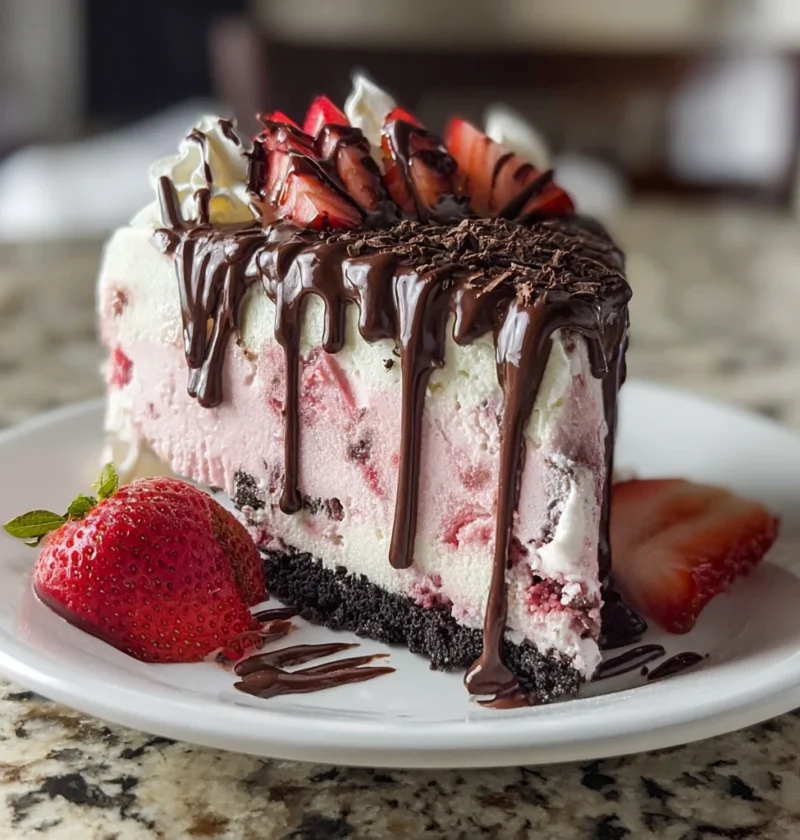 Chocolate Covered Strawberry Ice Cream Cake Dessert
