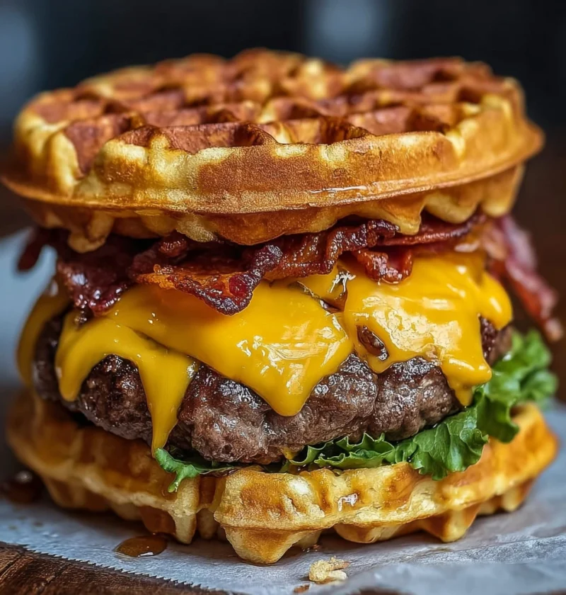 Maple Bacon Waffle Burger Sweet Savory Recipe