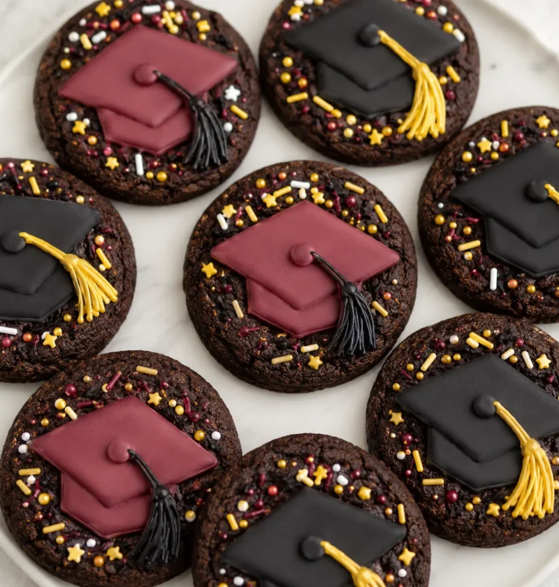 Chocolate Grad Cookies with Sprinkles