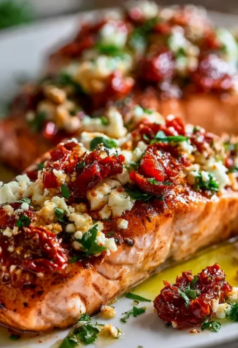 Baked Salmon with Feta & Sun-Dried Tomatoes