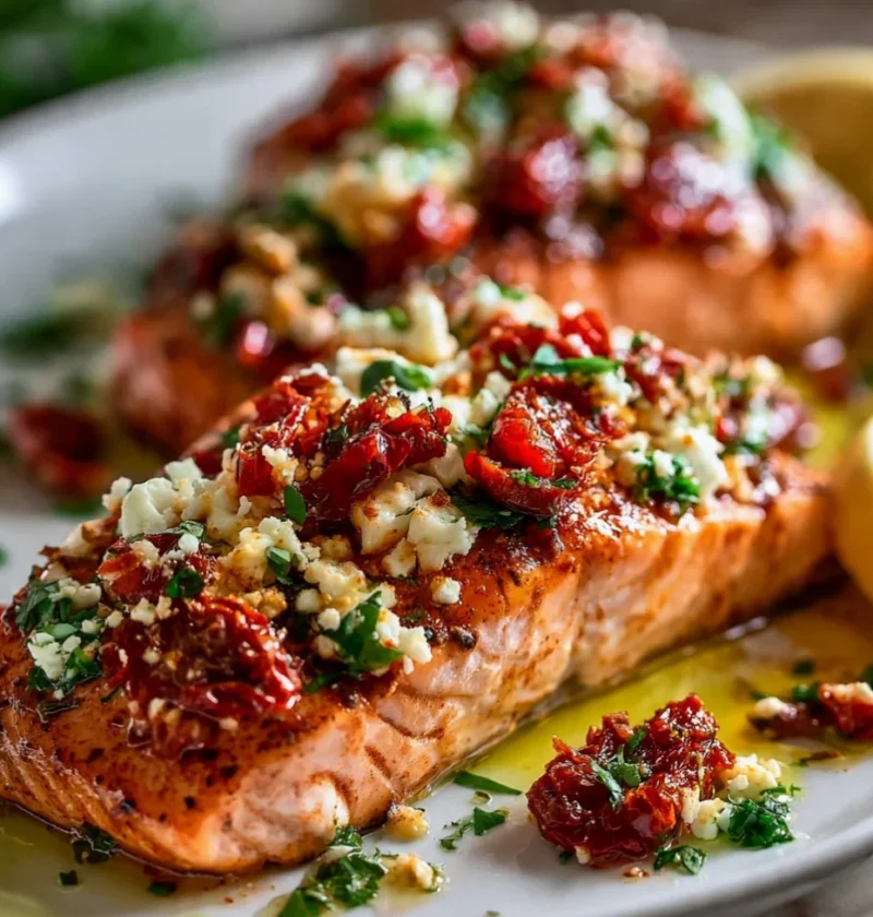 Baked Salmon with Feta & Sun-Dried Tomatoes
