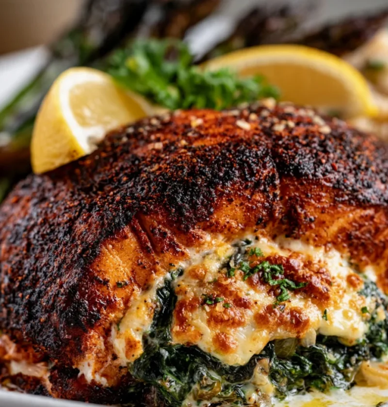 Blackened Salmon Stuffed with Spinach & Parmesan