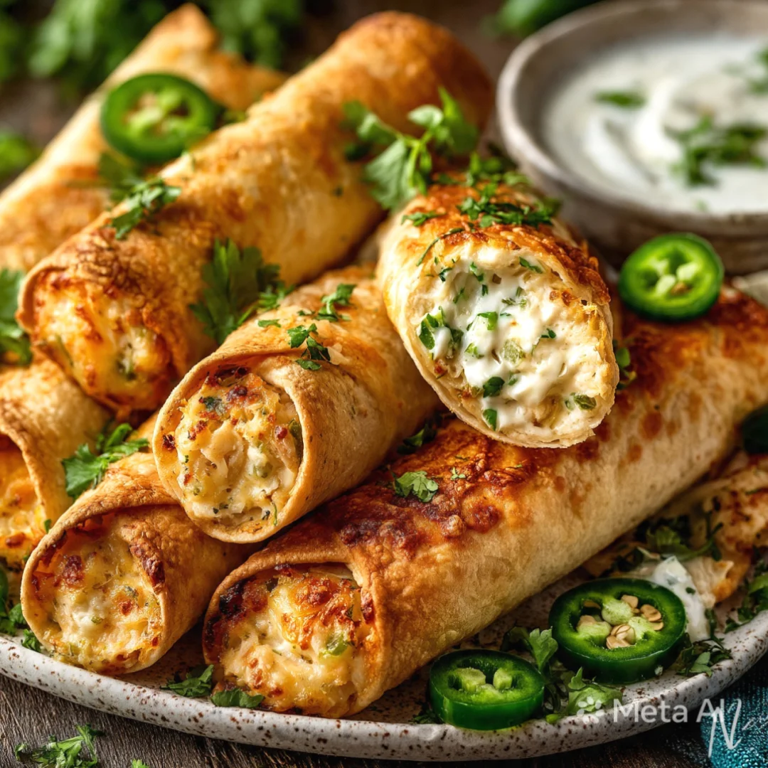 Crispy Jalapeño Popper Chicken Alfredo Taquitos