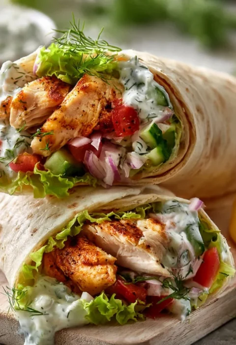Cucumber-Dill Tzatziki Chicken Wraps