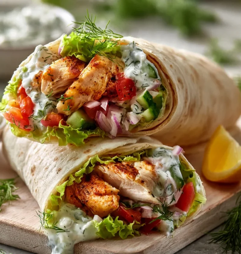 Cucumber-Dill Tzatziki Chicken Wraps