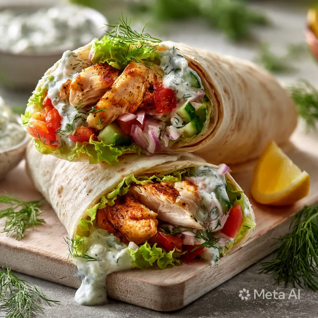 Cucumber-Dill Tzatziki Chicken Wraps