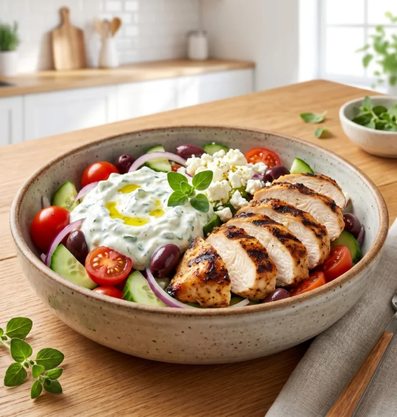 Grilled Chicken Greek Salad with Tzatziki