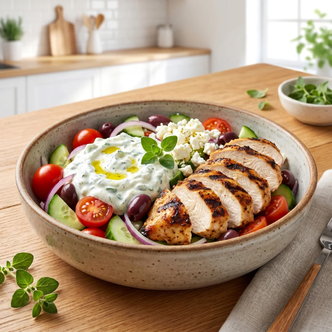 Grilled Chicken Greek Salad with Tzatziki