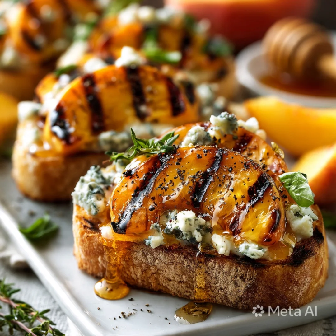 Grilled Peach Bruschetta with Honey Blue Cheese & Easy Tips