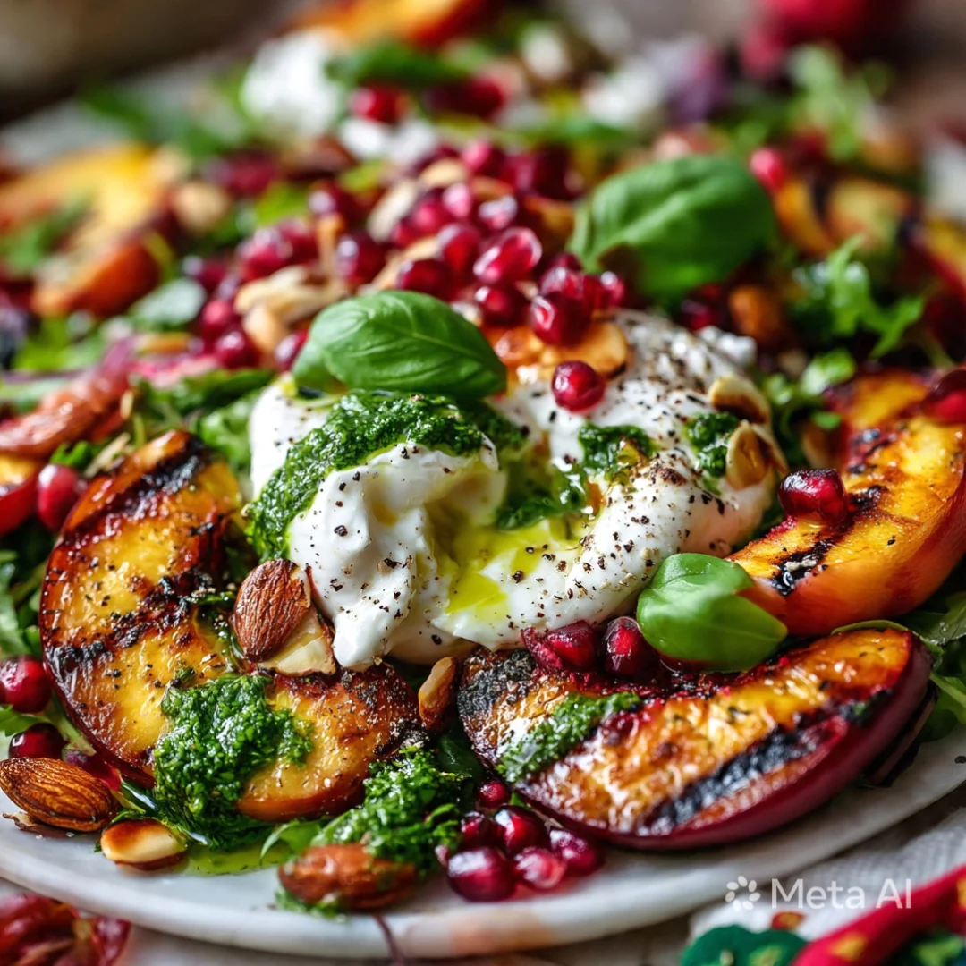 Grilled Peach, Nectarine & Burrata Christmas Salad with Basil Oil