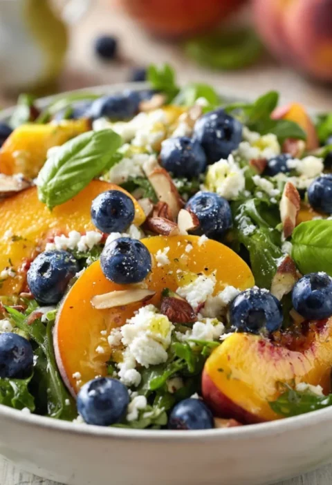 Summer Blueberry & Peach Salad with Creamy Feta