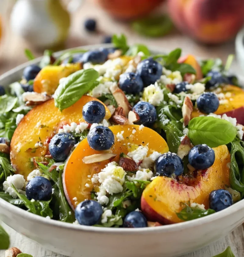Summer Blueberry & Peach Salad with Creamy Feta