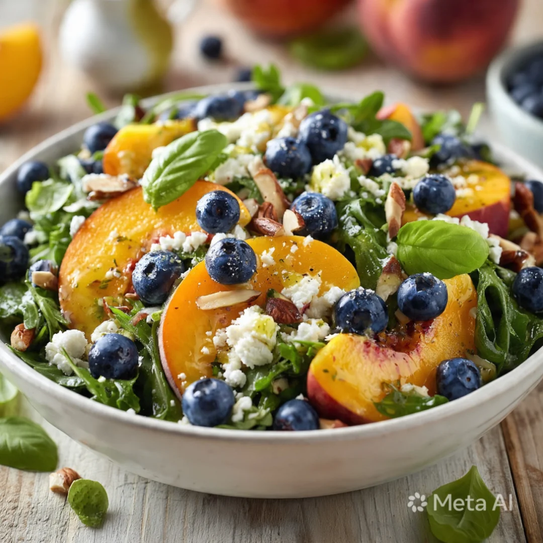Summer Blueberry & Peach Salad with Creamy Feta
